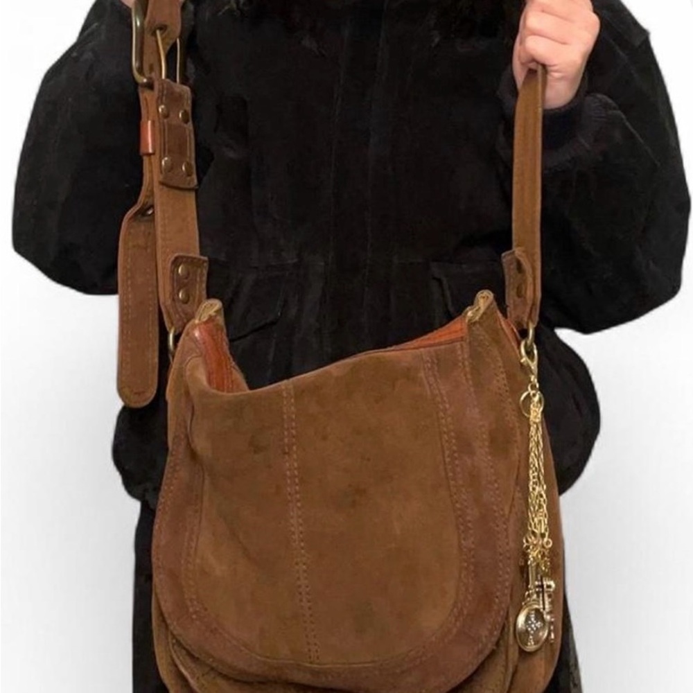 SOLD ! lucky brand brown witchy whimsigoth messenger bag with buckle strap